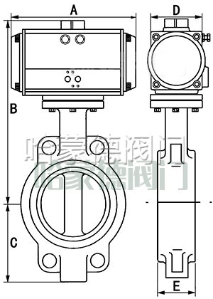 气动不锈钢蝶阀尺寸图